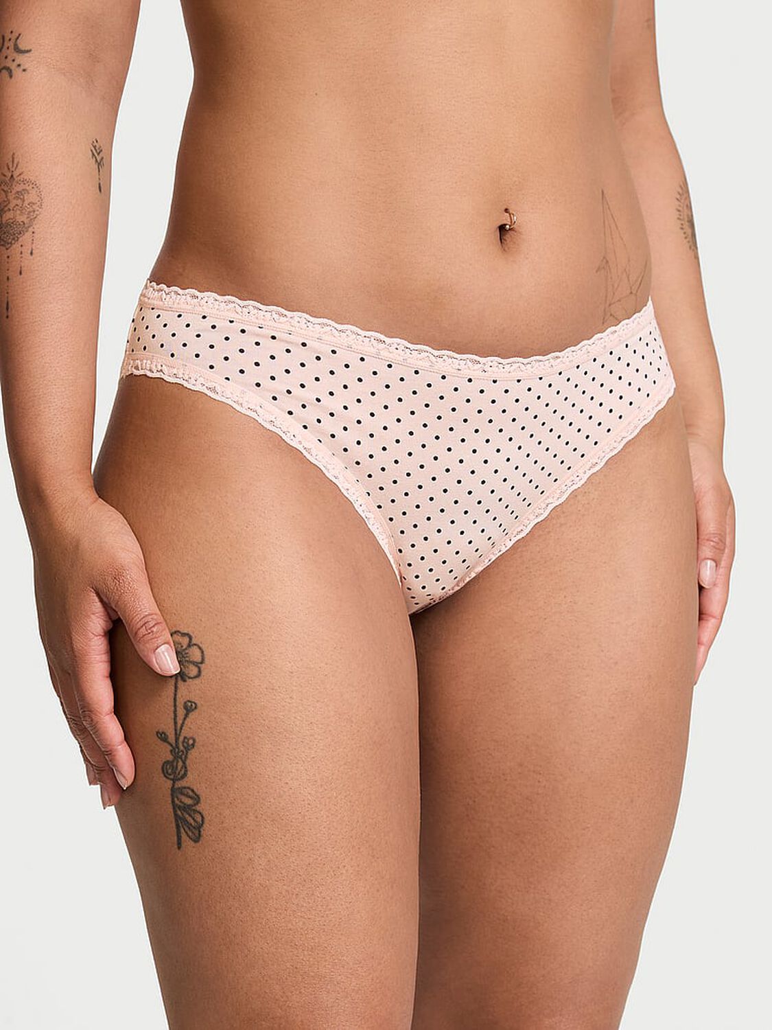 vs The Lacie Lace-Trim Cotton Bikini Panty Purest Pink Dots 1 of 3 