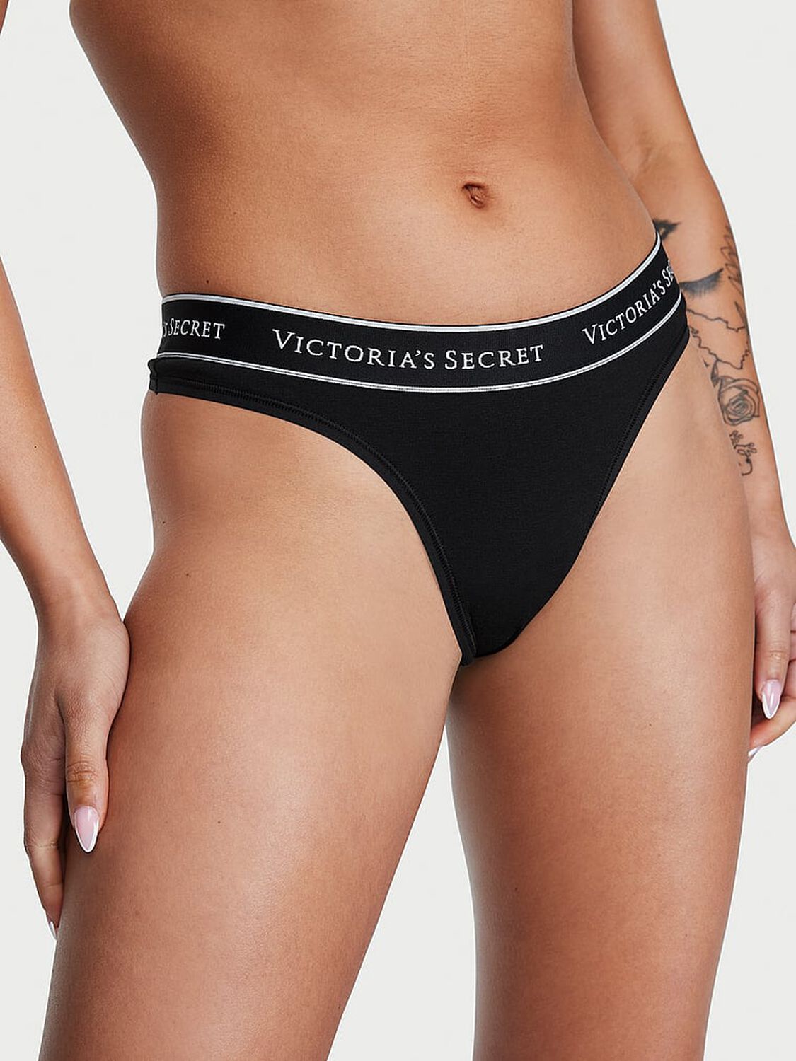 vs Cotton Logo Cotton Thong Panty Black 1 of 4 