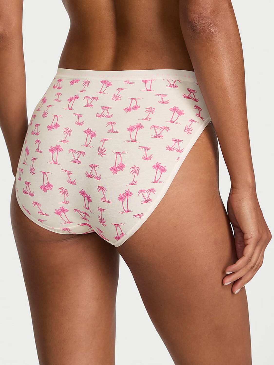 vs Victoria's Secret Stretch Cotton High-Leg Brief Panty White & Pink Palms 1 of 3 