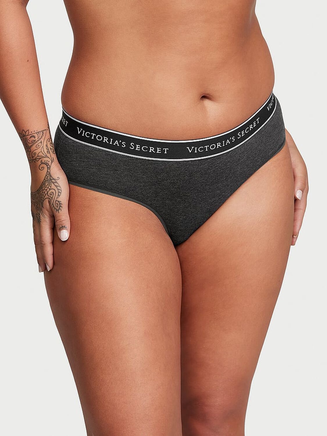vs Cotton Logo Cotton Hiphugger Panty Charcoal Grey 1 of 3 