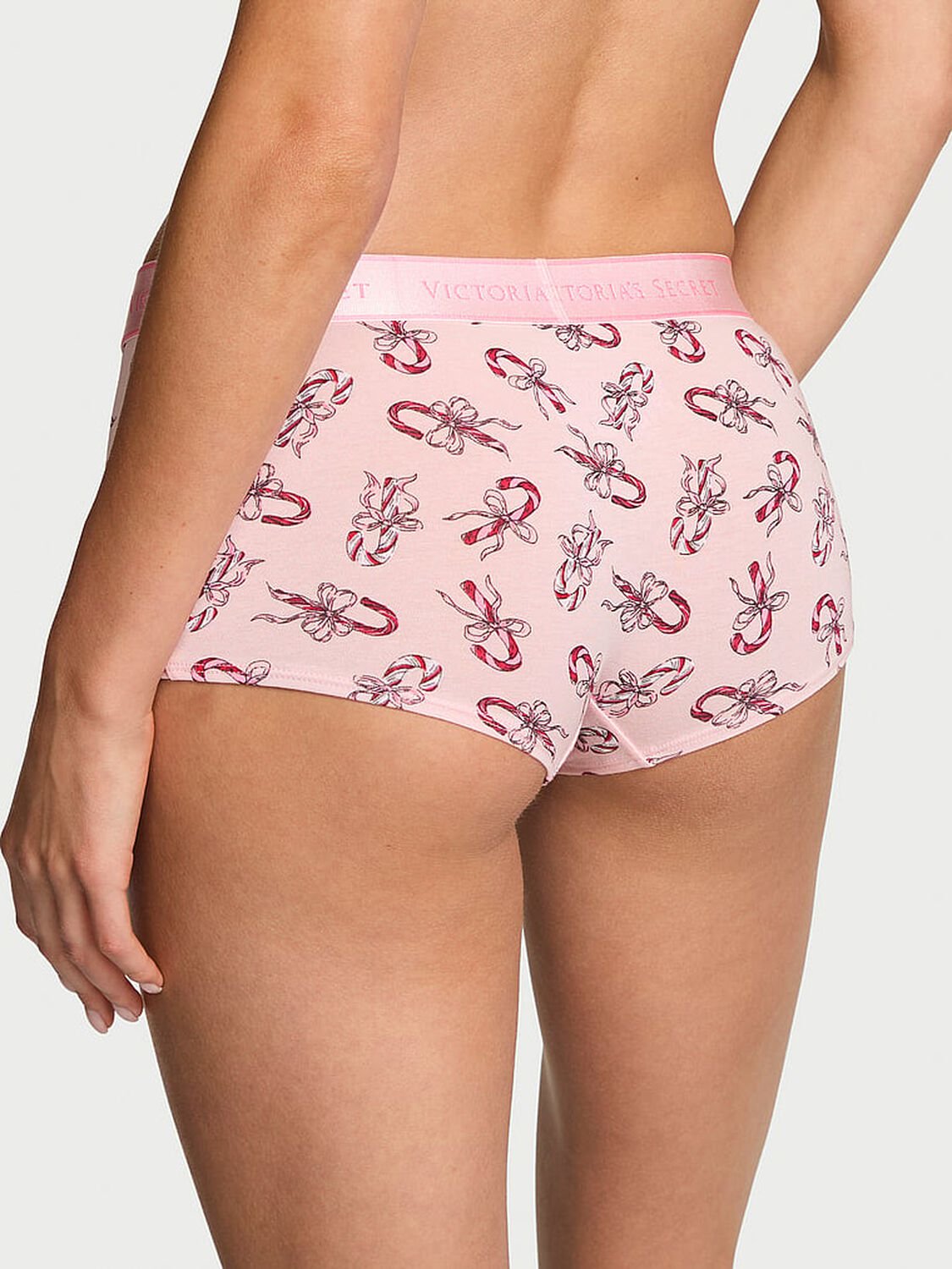 vs Cotton Logo Cotton Boyshort Panty Angel Pink Candy Canes 2 of 2 