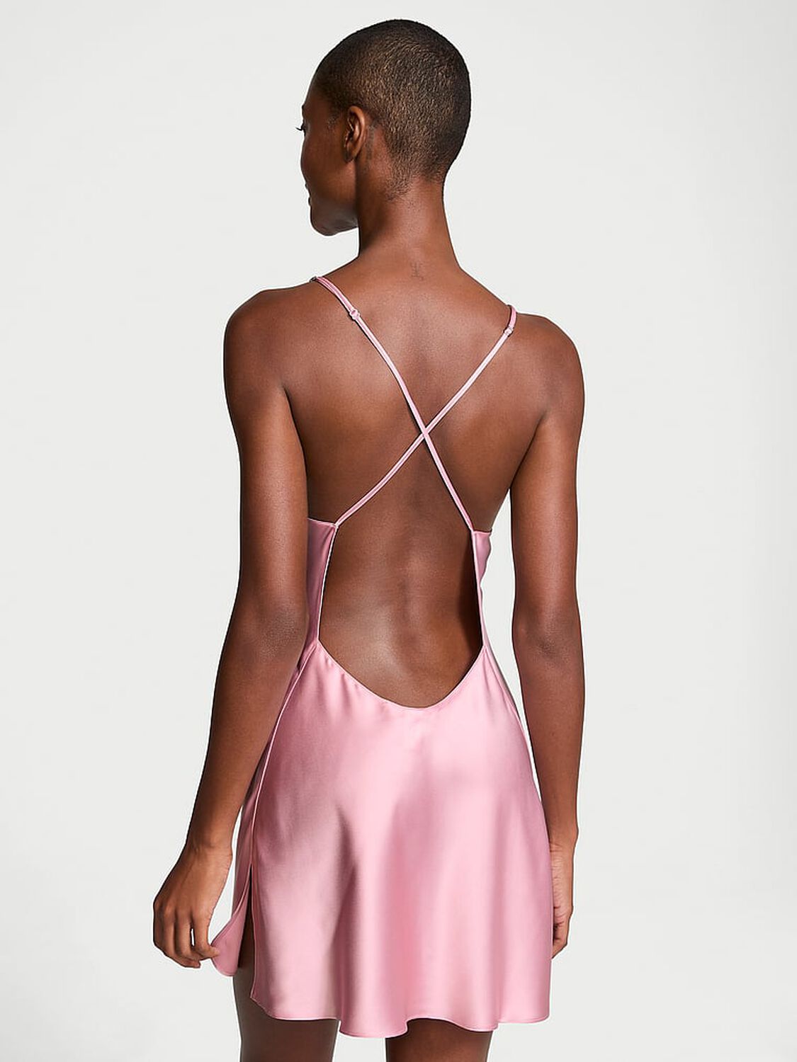 vs Victoria's Secret Twinkle Bows Satin Open-Back Slip Dress Chalk Rose 2 of 4 