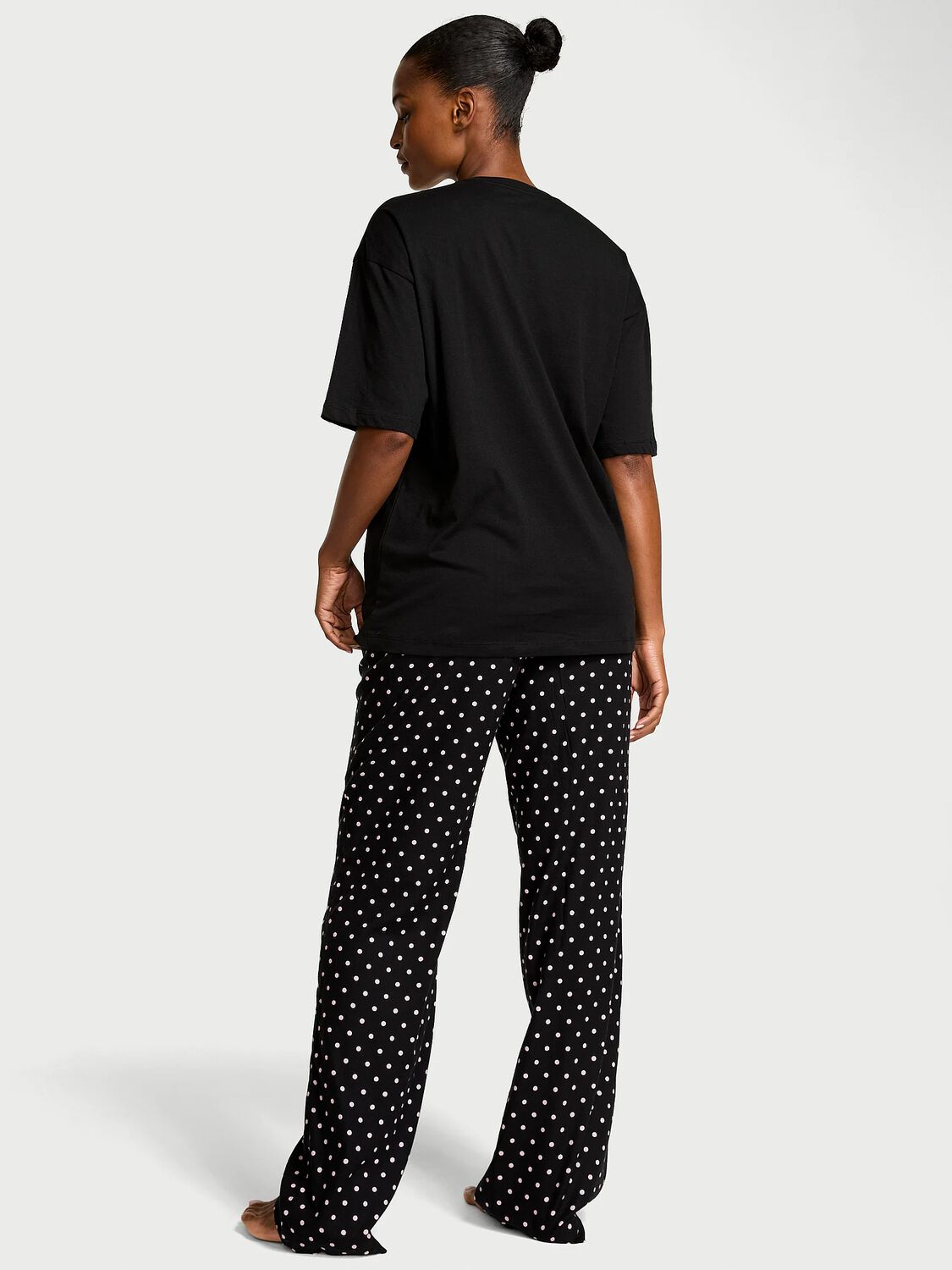 vs Victoria's Secret Flannel Short-Sleeve Long Tee-Jama Set Black Aspirin Dot 1 of 3 