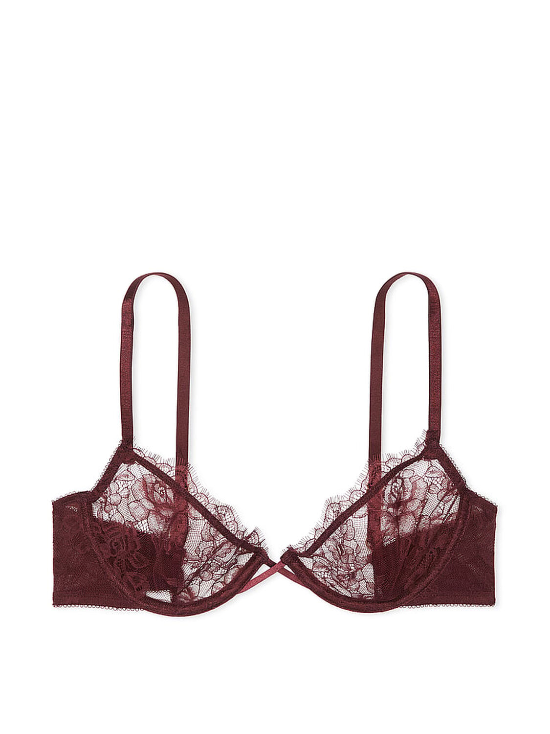 vs Very Sexy Rose Lace Unlined Low-Cut Demi Bra Burgundy Brown 3 of 4 