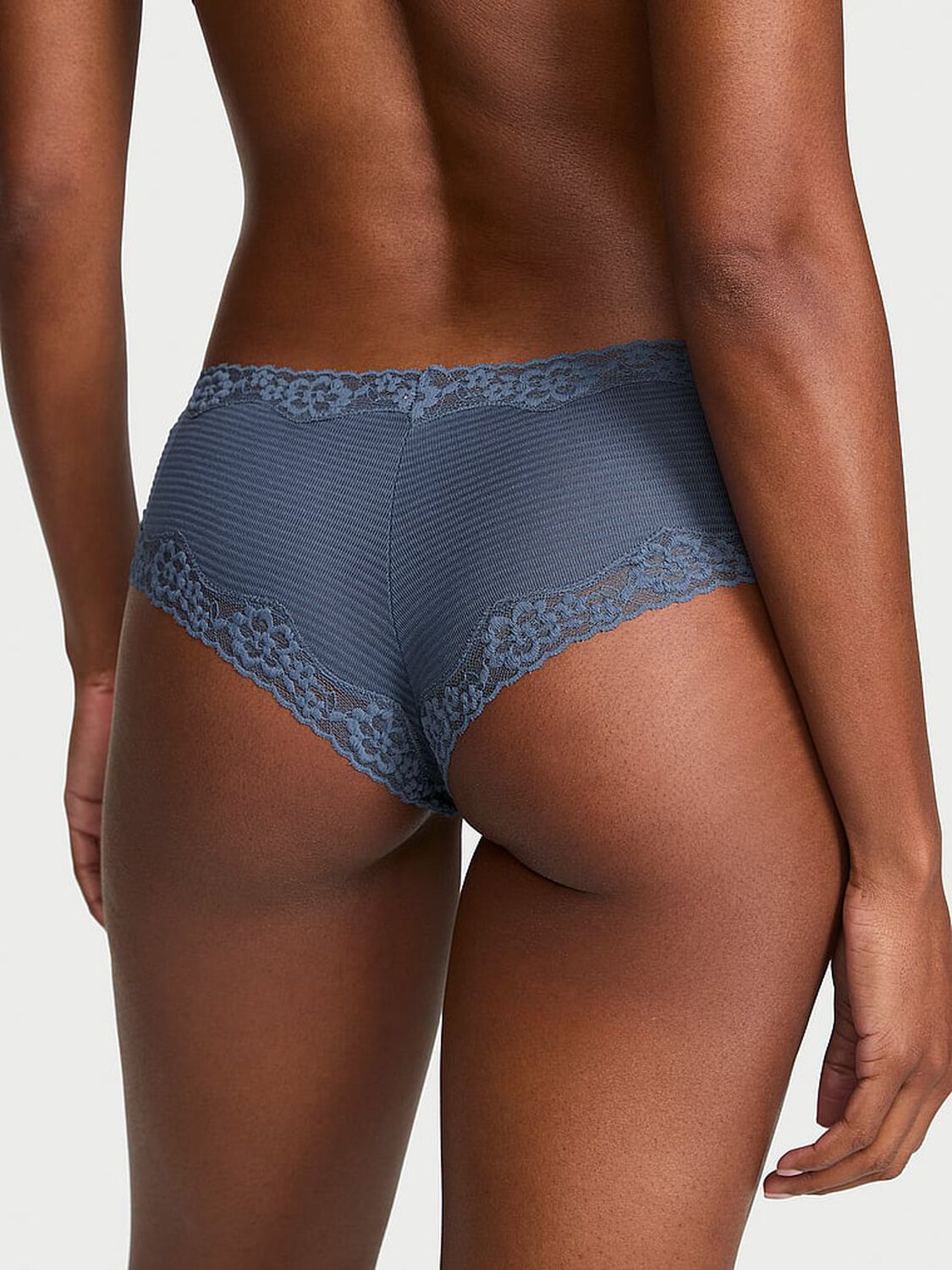 vs Lace Trim Cotton Shadow Stripe Lace-Waist Cheeky Panty Bluestream 2 of 3 