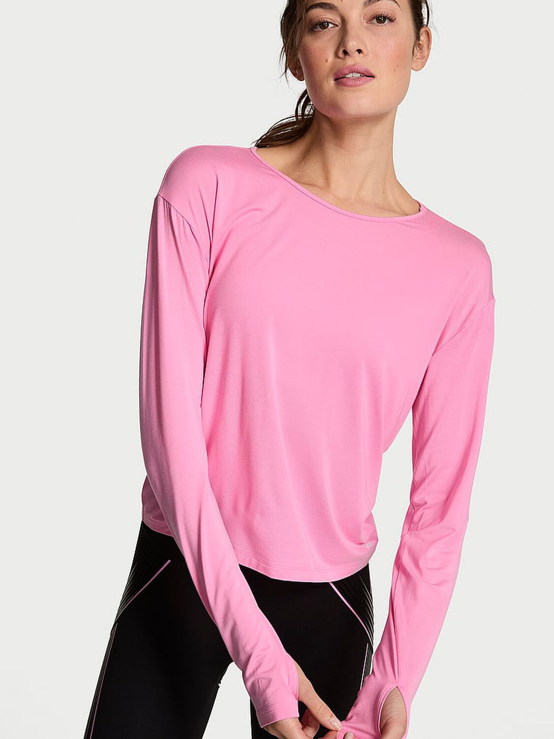 vs Vsx VSX Drapey Knit Long-Sleeve Open-Back Tee Pink Sugar 1 of 4 