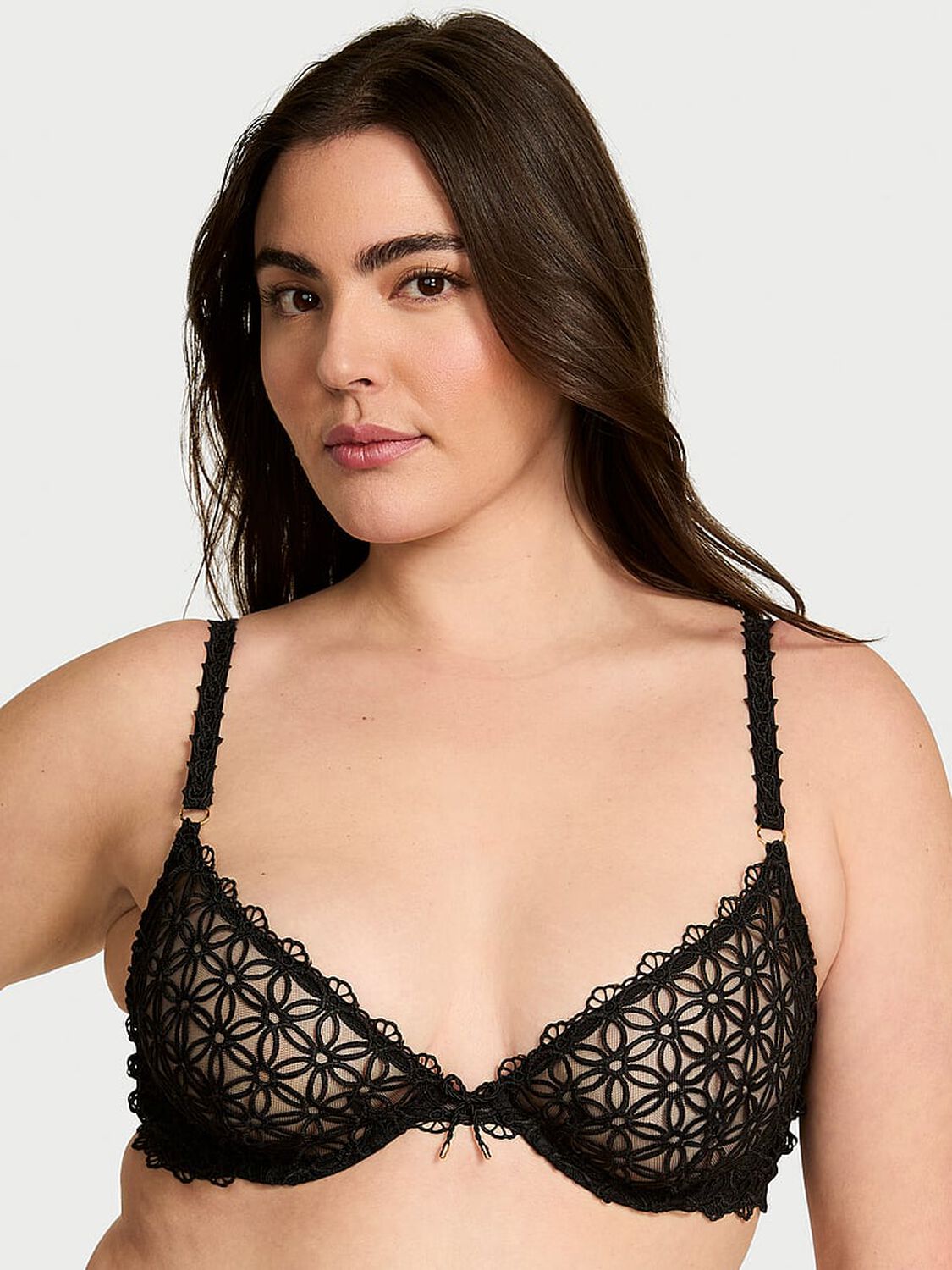 vs Very Sexy Geo Daisy Lace Unlined Low-Cut Demi Bra Black 1 of 5 