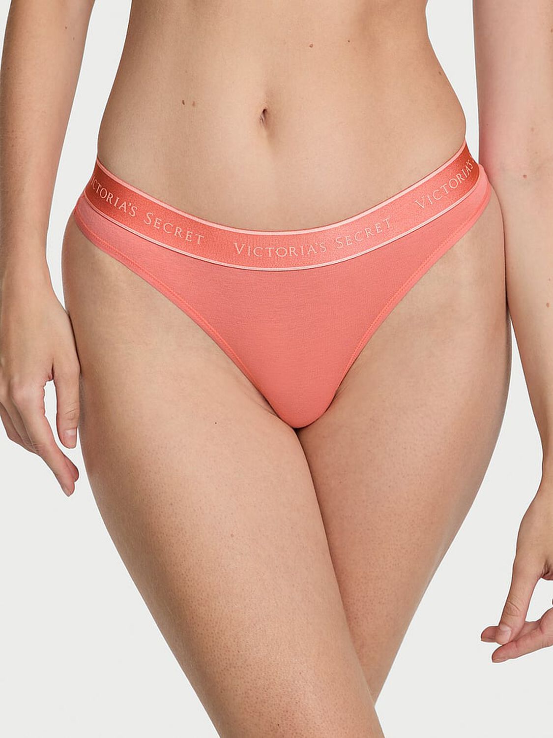 vs Cotton Logo Cotton Thong Panty Coral Ribbon 1 of 3 
