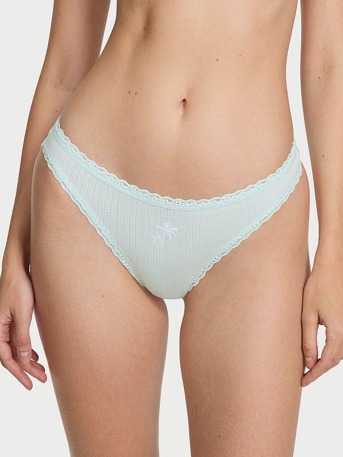 vs The Lacie Stretch Cotton Pointelle Lace-Waist Thong Panty Tradewinds Blue 1 of 3 