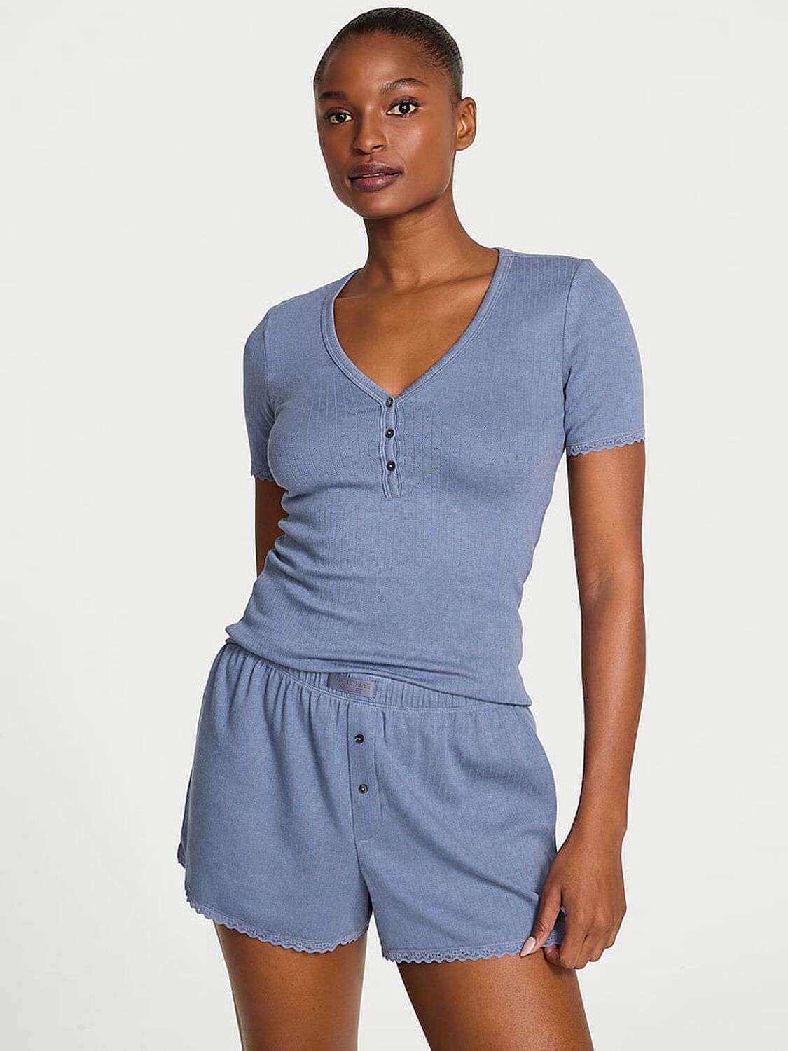 vs Victoria's Secret Pointelle Modal Henley Tee & Boxer Short Set 1 of 3 