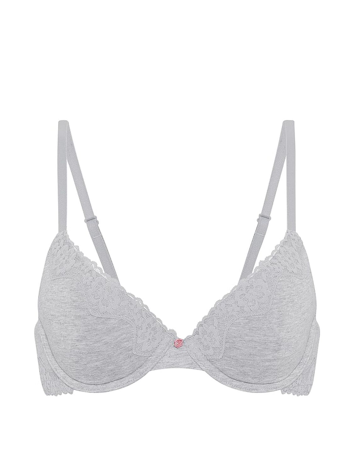 vs The T-Shirt Cotton Lace-Trim Lightly Lined Demi Bra Medium Heather Grey 3 of 3 