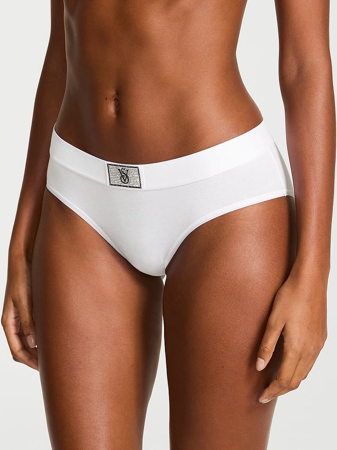 vs Cotton Logo Cotton Shine Patch Hiphugger Panty Vs White 1 of 2 