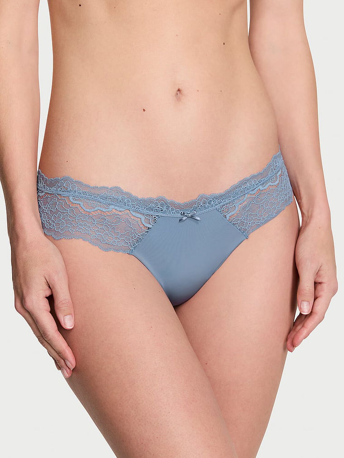 vs Dream Angels Lace-Trim Thong Panty Faded Denim 1 of 3 