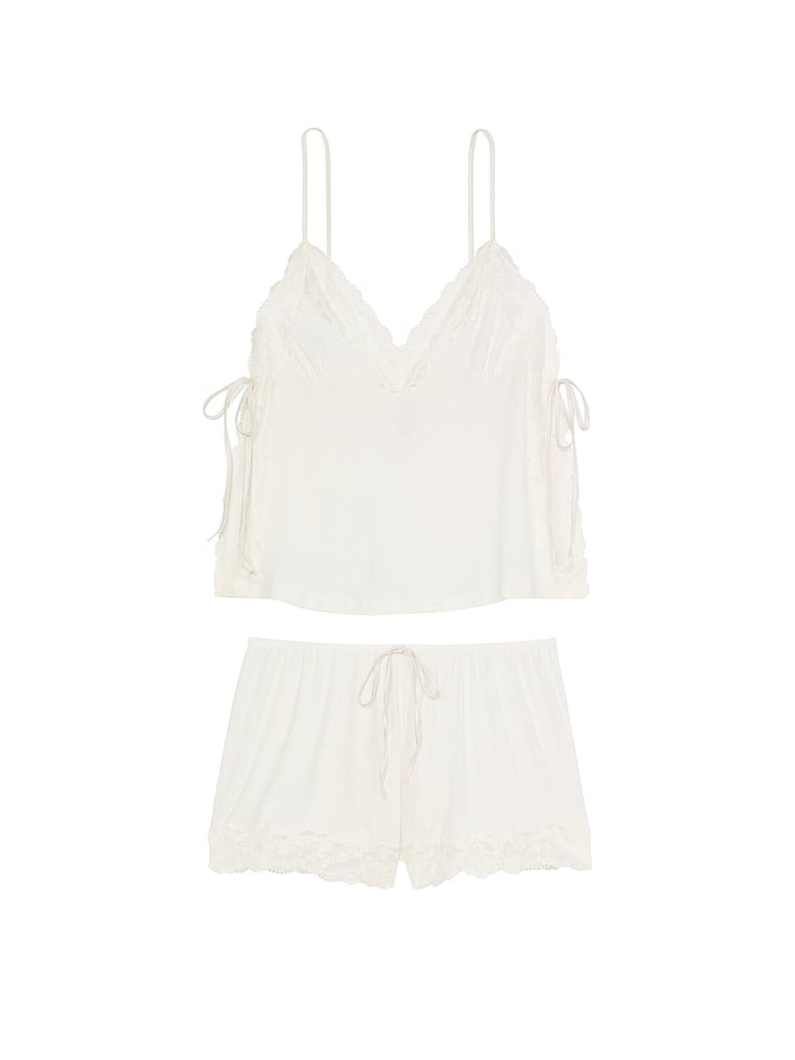 vs Victoria's Secret Ribbed Modal & Lace Cami Shorts Set Coconut White 3 of 3 