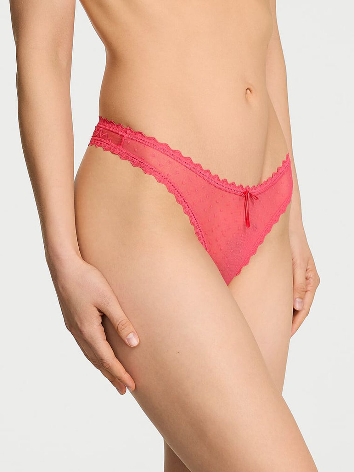 vs The Lacie Bow Lace Mesh Thong Panty Poppy 1 of 3 