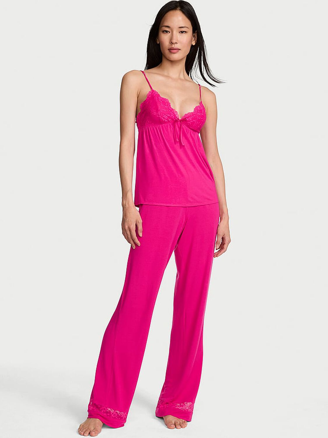 vs Victoria's Secret SoSoft&trade; Modal Lace-Trim Cami & Pants Set Pop Pink 1 of 2 