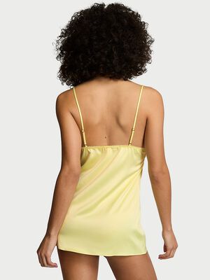 Tease Satin Lace-Trim Mini Slip Dress