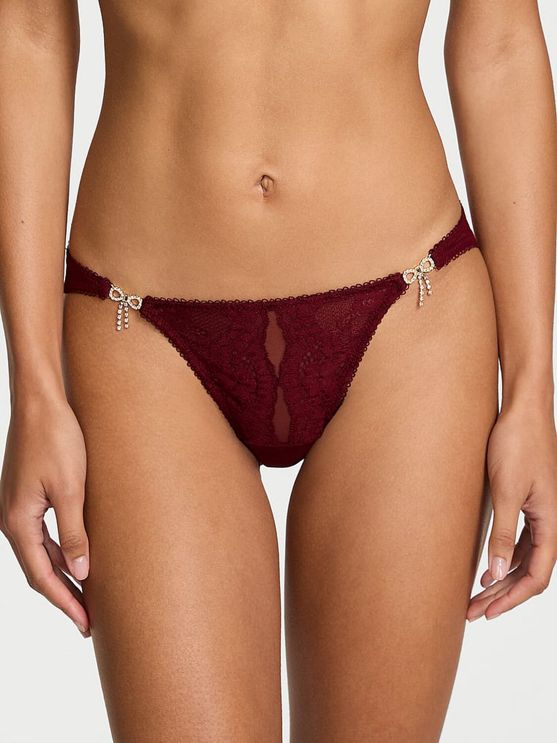 vs Dream Angels Twinkle Bows Lace Bikini Panty Sangria Red 1 of 2 
