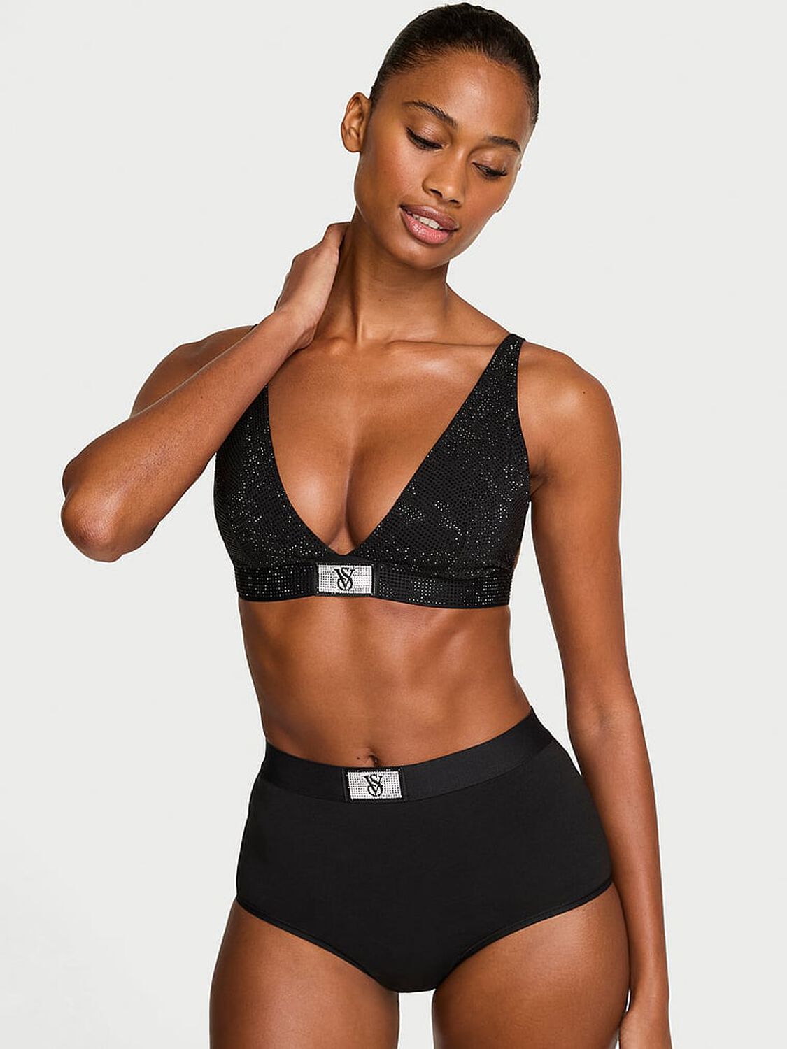 vs The T-Shirt Shine Cotton Wireless Plunge Bralette Black 1 of 2 