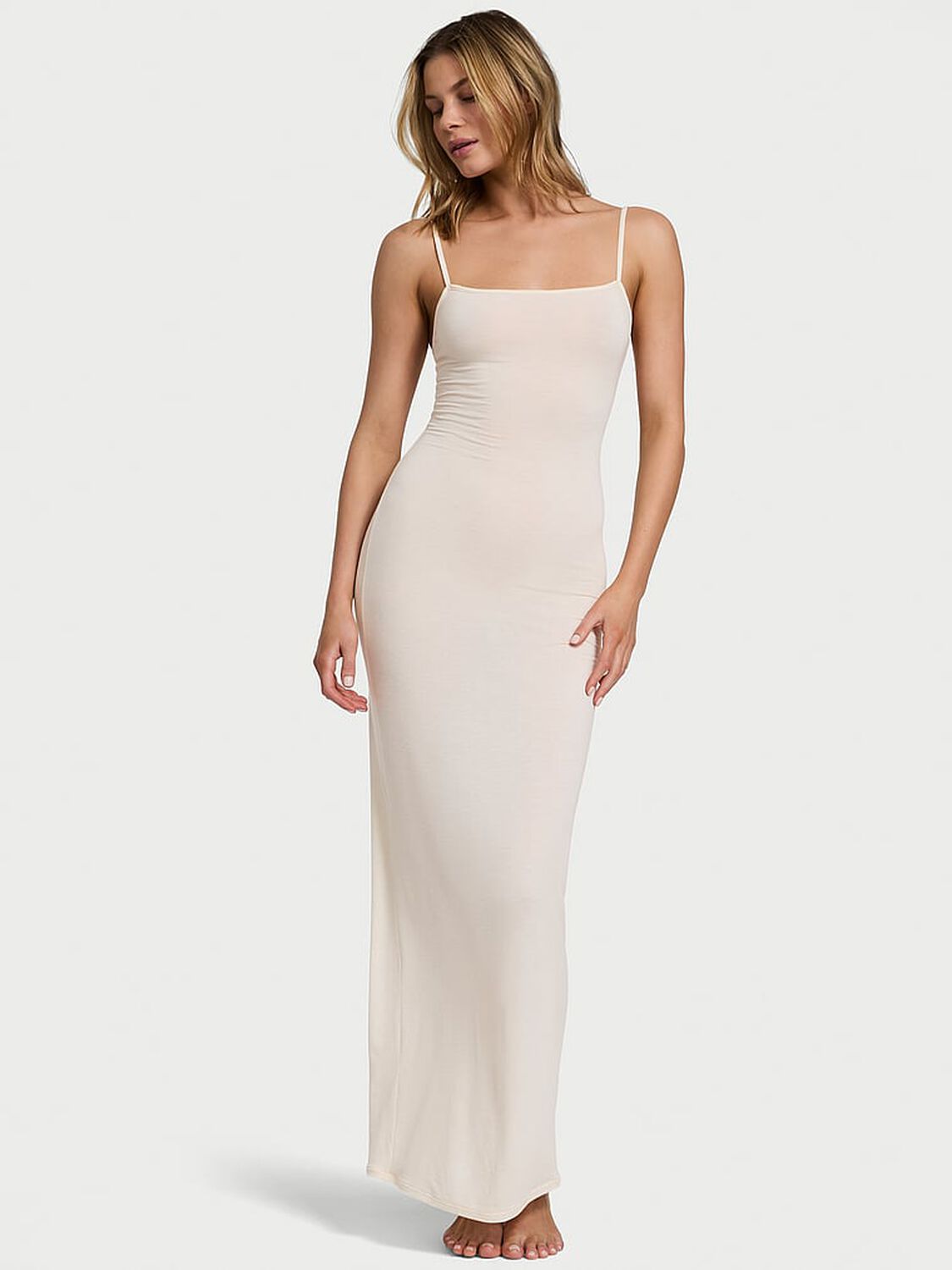 vs Victoria's Secret Luxe Cashmere Knit Long Slip Dress Heather Candlelight 1 of 2 