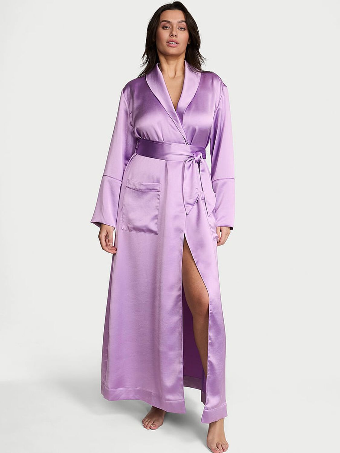 vs Victoria's Secret Luxe Satin Long Robe Charmed Violet 1 of 2 