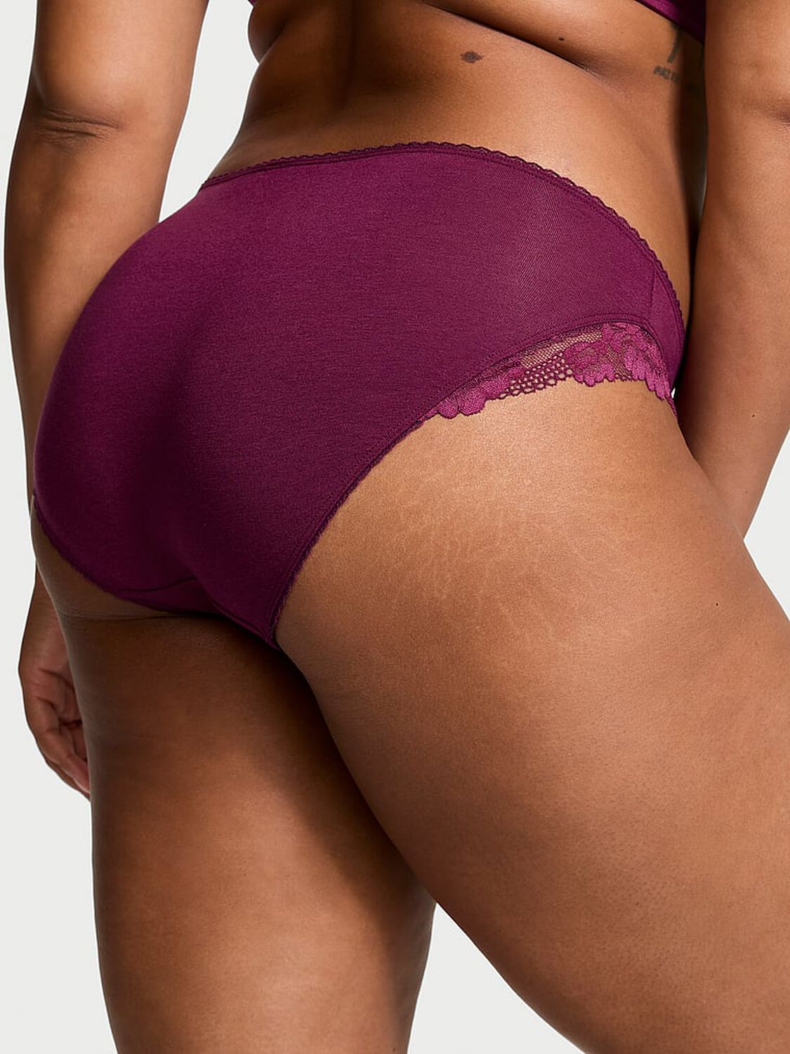 vs Victoria's Secret Stretch Cotton Lace-Trim Bikini Panty Plum Rouge 2 of 3 