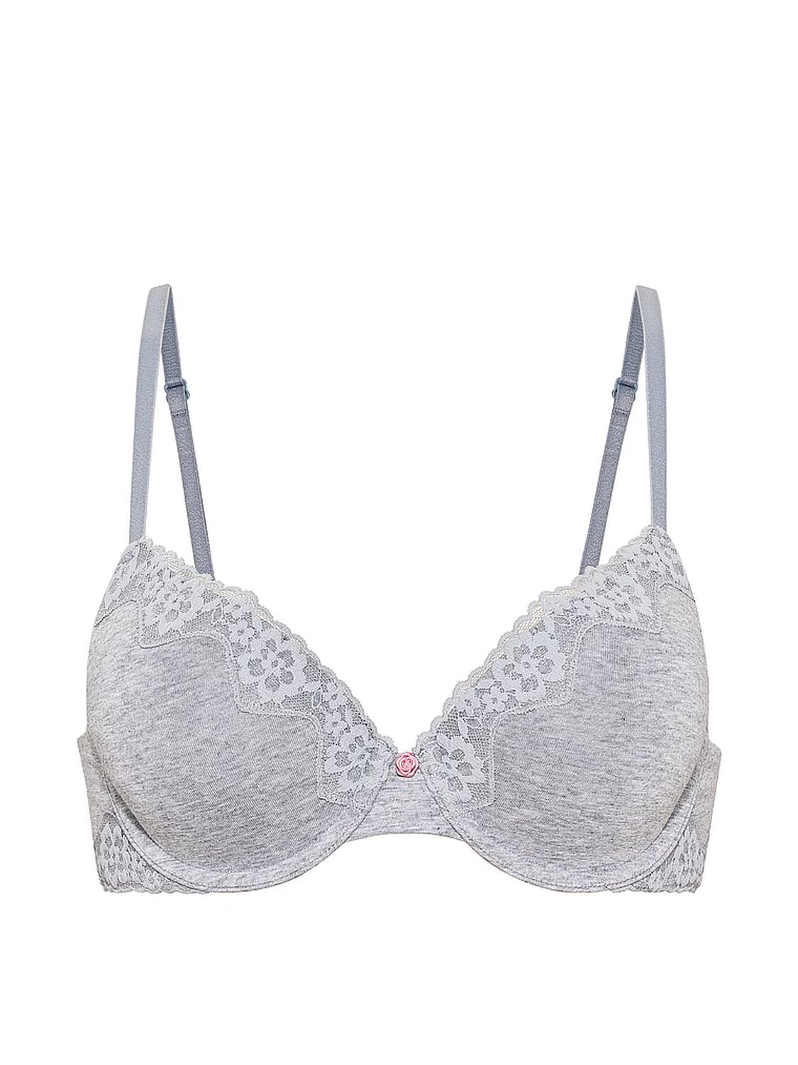 vs The T-Shirt Perfect Shape Cotton Lace-Trim Push-Up Bra Medium Heather Grey 3 of 3 