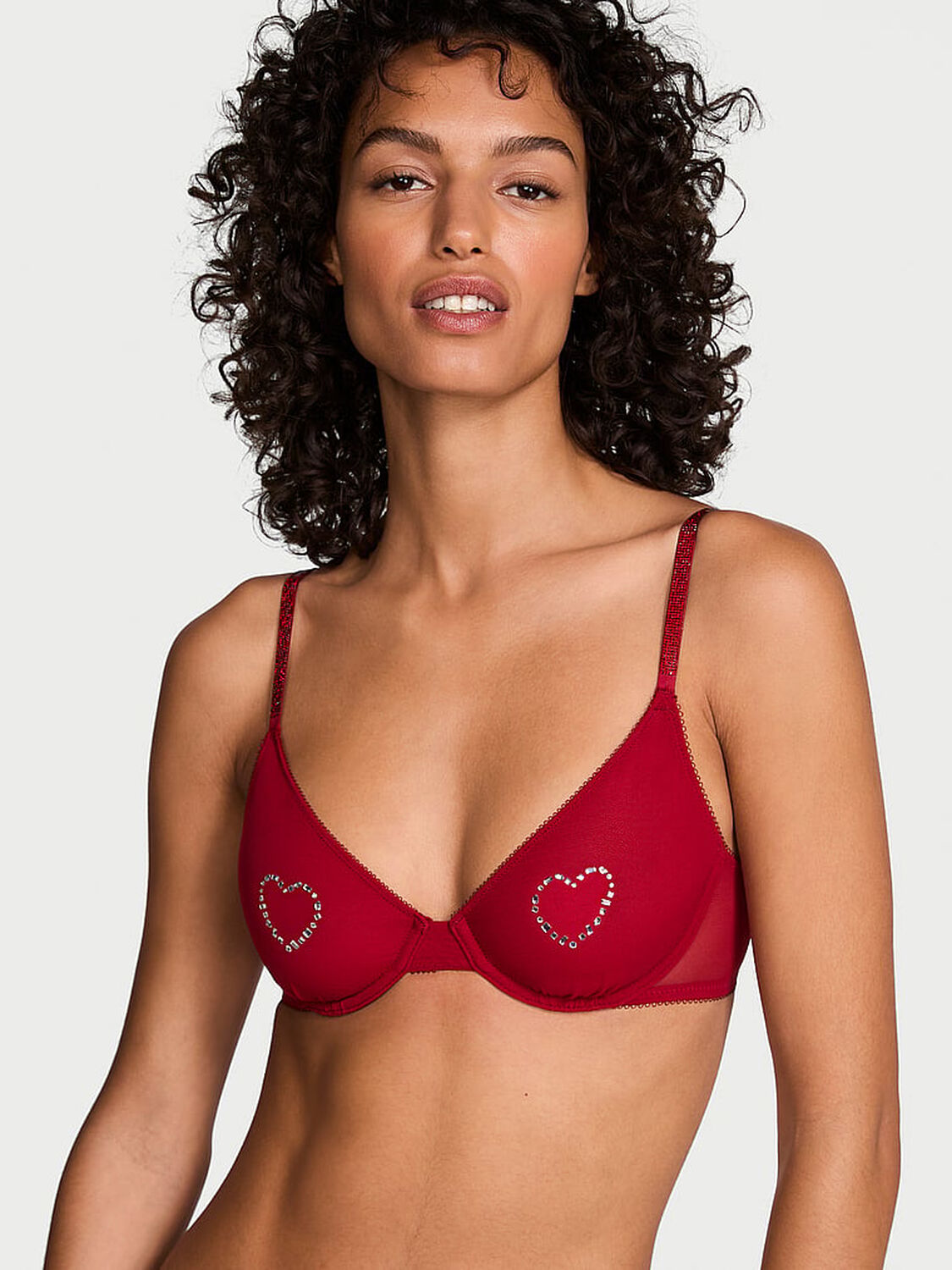 vs Very Sexy Sheer Shine Motif Unlined Low-Cut Demi Bra Red Lacquer 1 of 5 