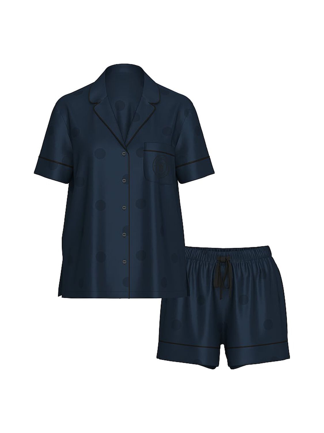 vs Victoria's Secret Glazed Satin Short Pajama Set Large Dot Dark Twilight Jacquard 3 of 4 