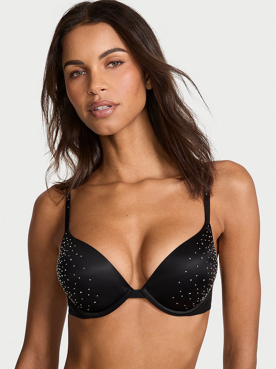 vs Very Sexy Bombshell Add-2-Cups Sparkle Crystal Shine Strap Push-Up Bra Black 1 of 2 