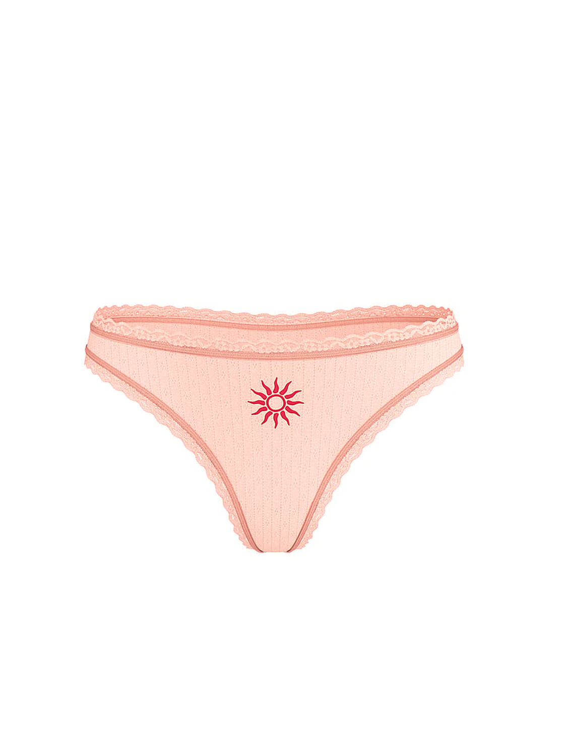 vs The Lacie Stretch Cotton Pointelle Lace-Waist Thong Panty Peach 3 of 3 
