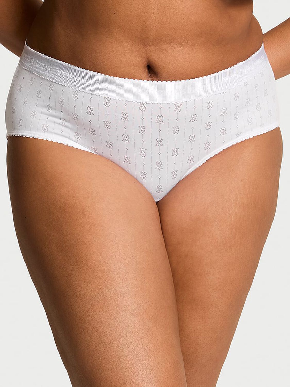 vs Cotton Logo Pointelle Hiphugger Panty Vs White 1 of 3 