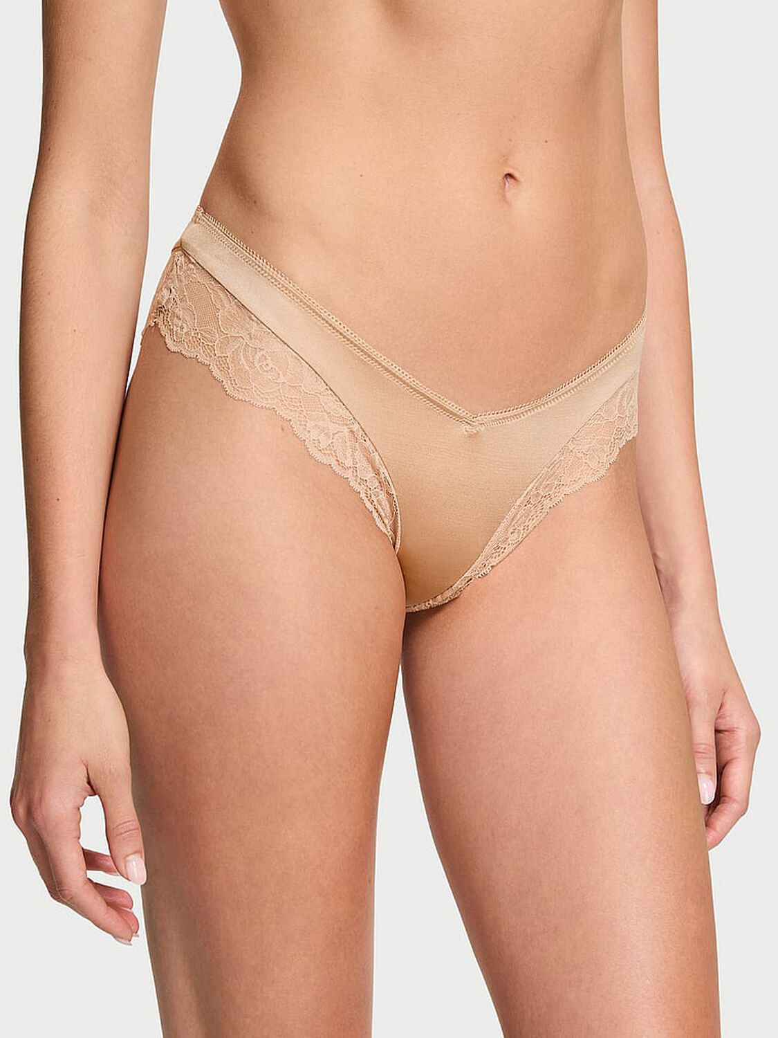 vs Very Sexy Rose Lace-Trim High-Leg Cheeky Panty Praline 1 of 3 