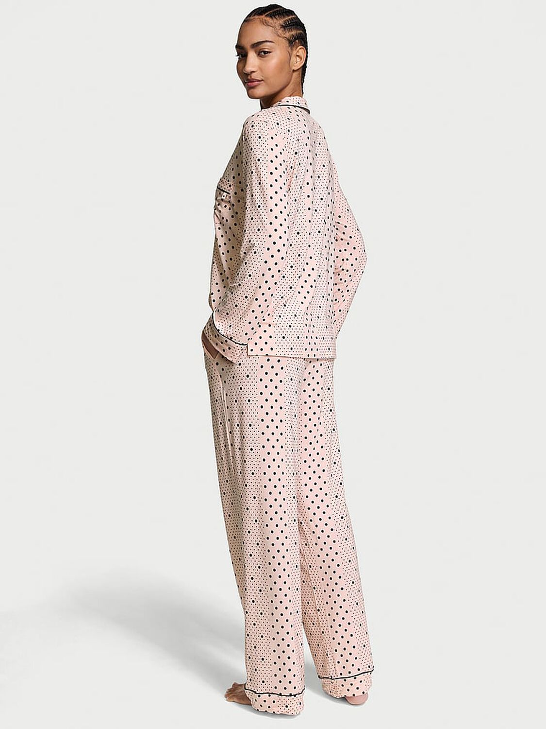 vs Victoria's Secret Modal Soft Long Pajama Set Purest Pink Dot Stripes 1 of 3 