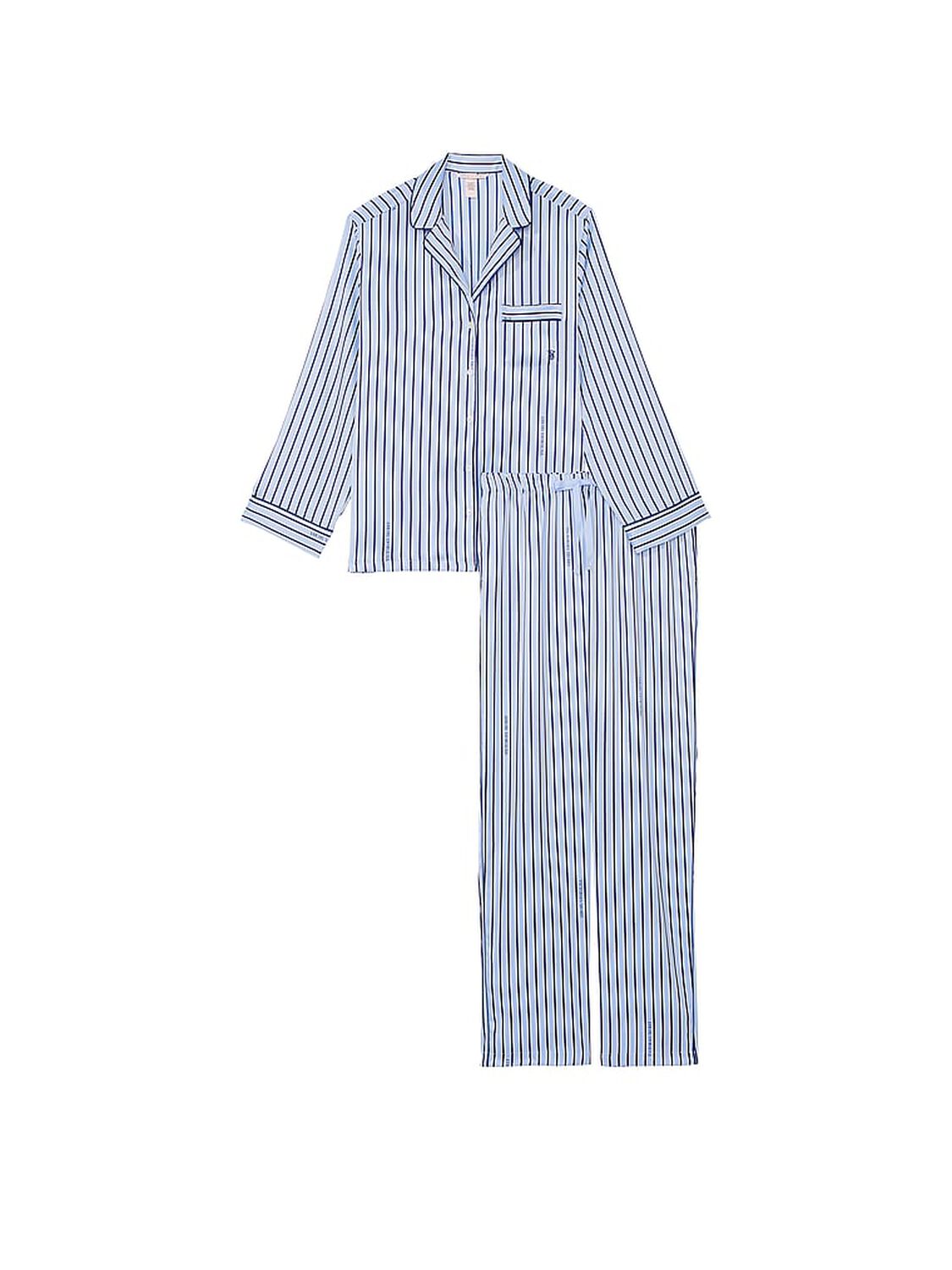 vs Victoria's Secret Satin Long Pajama Set Blue Crescent Stripes 3 of 4 