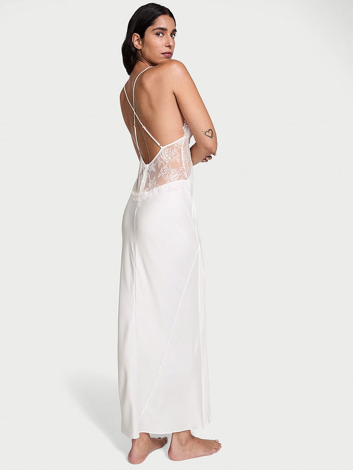 vs Very Sexy Satin Rose Lace Long Slip Dress Coconut White 2 of 2 