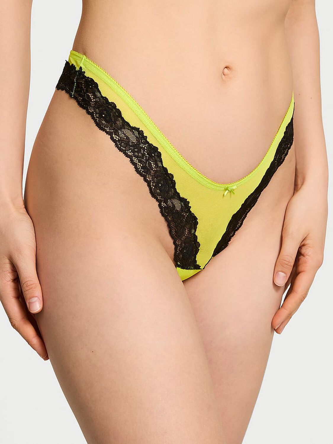 vs Very Sexy Mesh Lace-Trim High-Leg Thong Panty 1 of 3 
