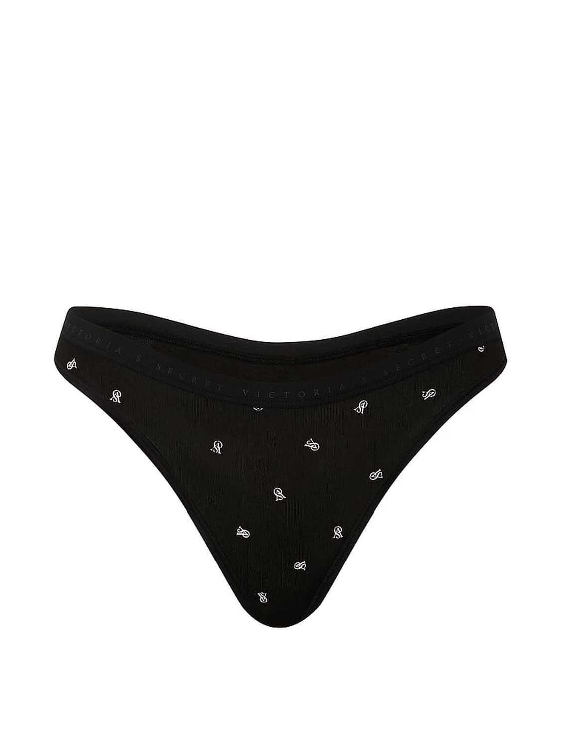 vs Victoria's Secret Stretch Cotton High-Leg Scoop Thong Panty Black Small Logo 3 of 3 