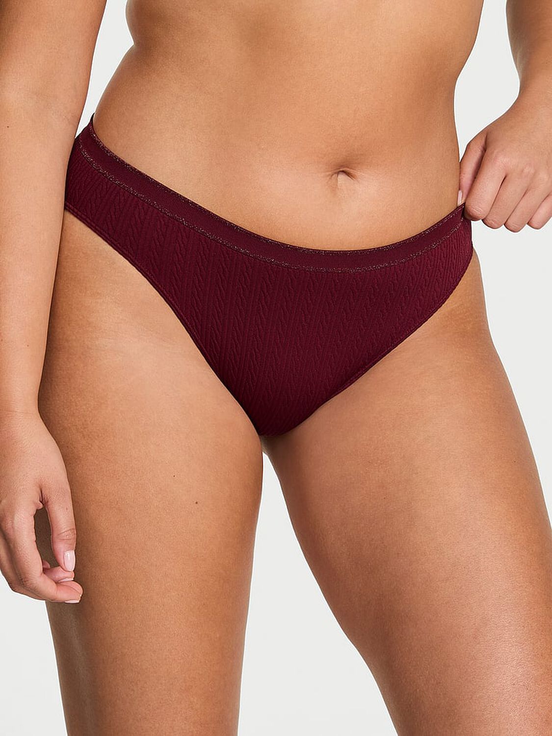 vs Seamless Seamless Cable-Knit Bikini Panty Sangria Red 1 of 2 