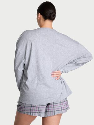 Flannel Long-Sleeve Short Tee-Jama Set