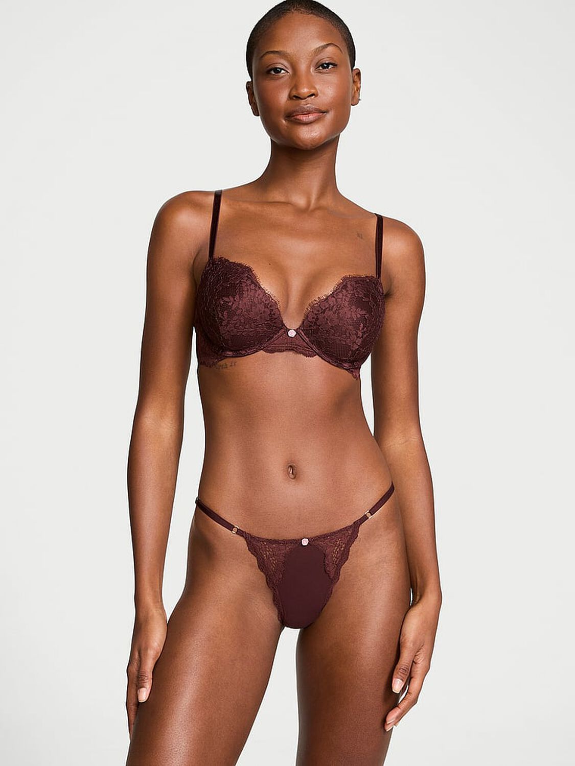 vs Dream Angels Lace-Trim Adjustable V-String Panty Burgundy Brown 4 of 4 