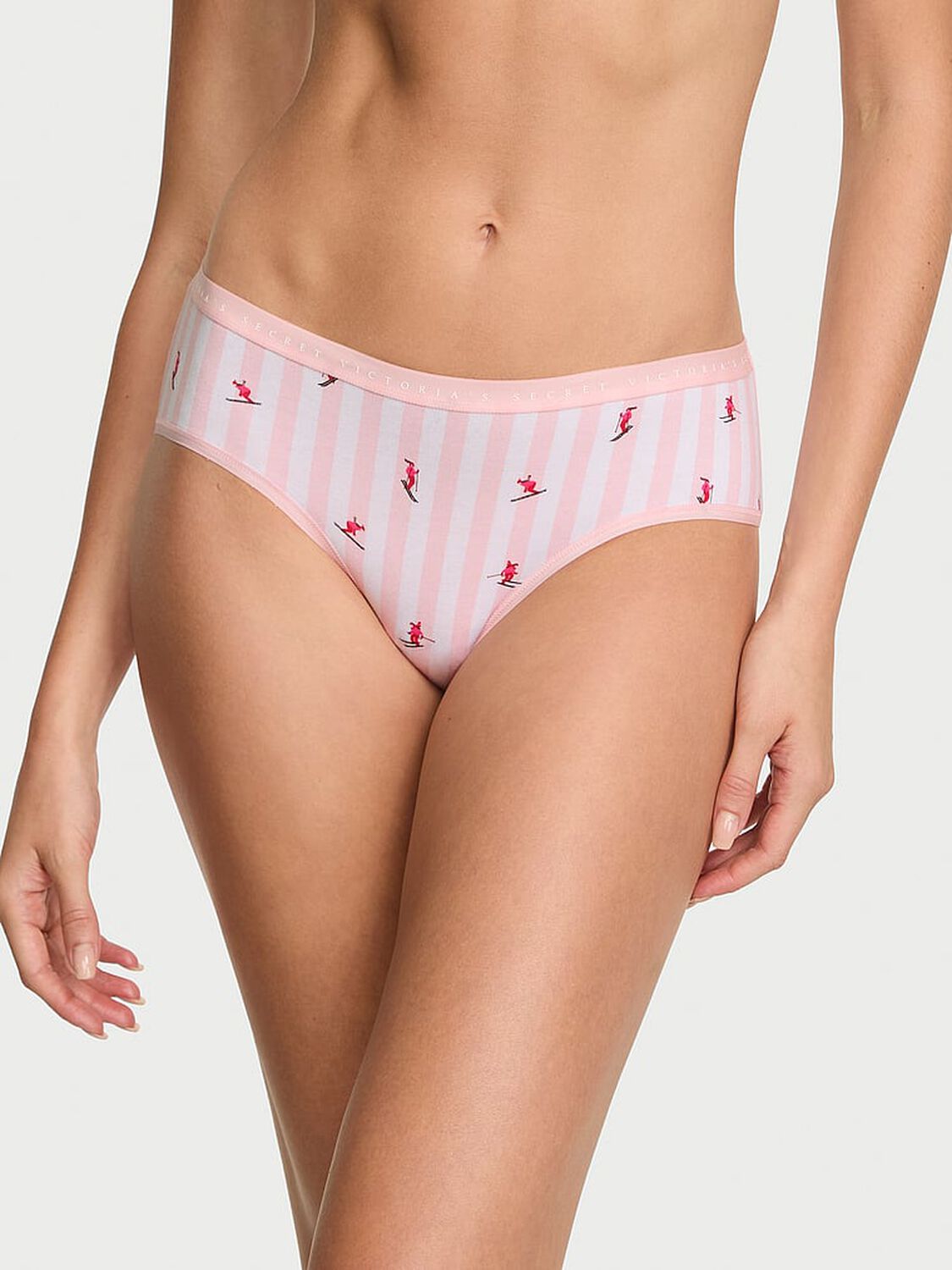 vs Victoria's Secret Stretch Cotton Hiphugger Panty Pink Skier Stripes 1 of 2 