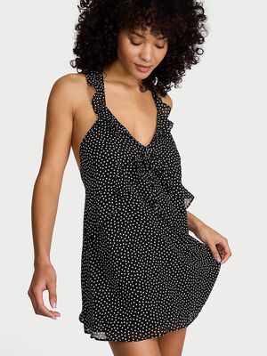 Chiffon Polka Dot Flutter Mini Dress