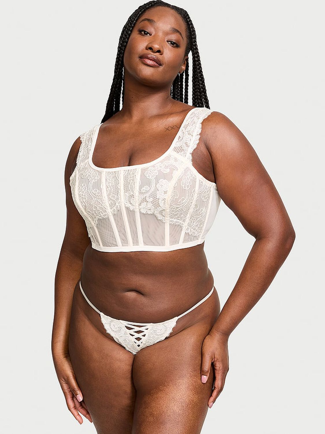 vs Dream Angels Boho Floral Embroidery Thong Panty Coconut White 4 of 4 