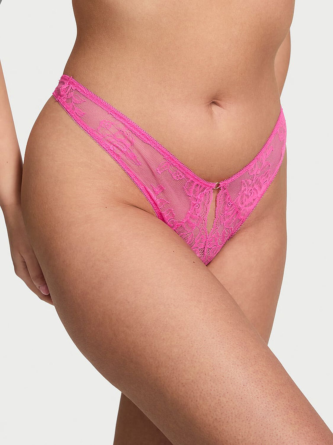vs Very Sexy Rose Lace High-Leg Crotchless Thong Panty Ultra Pink 3 of 3 