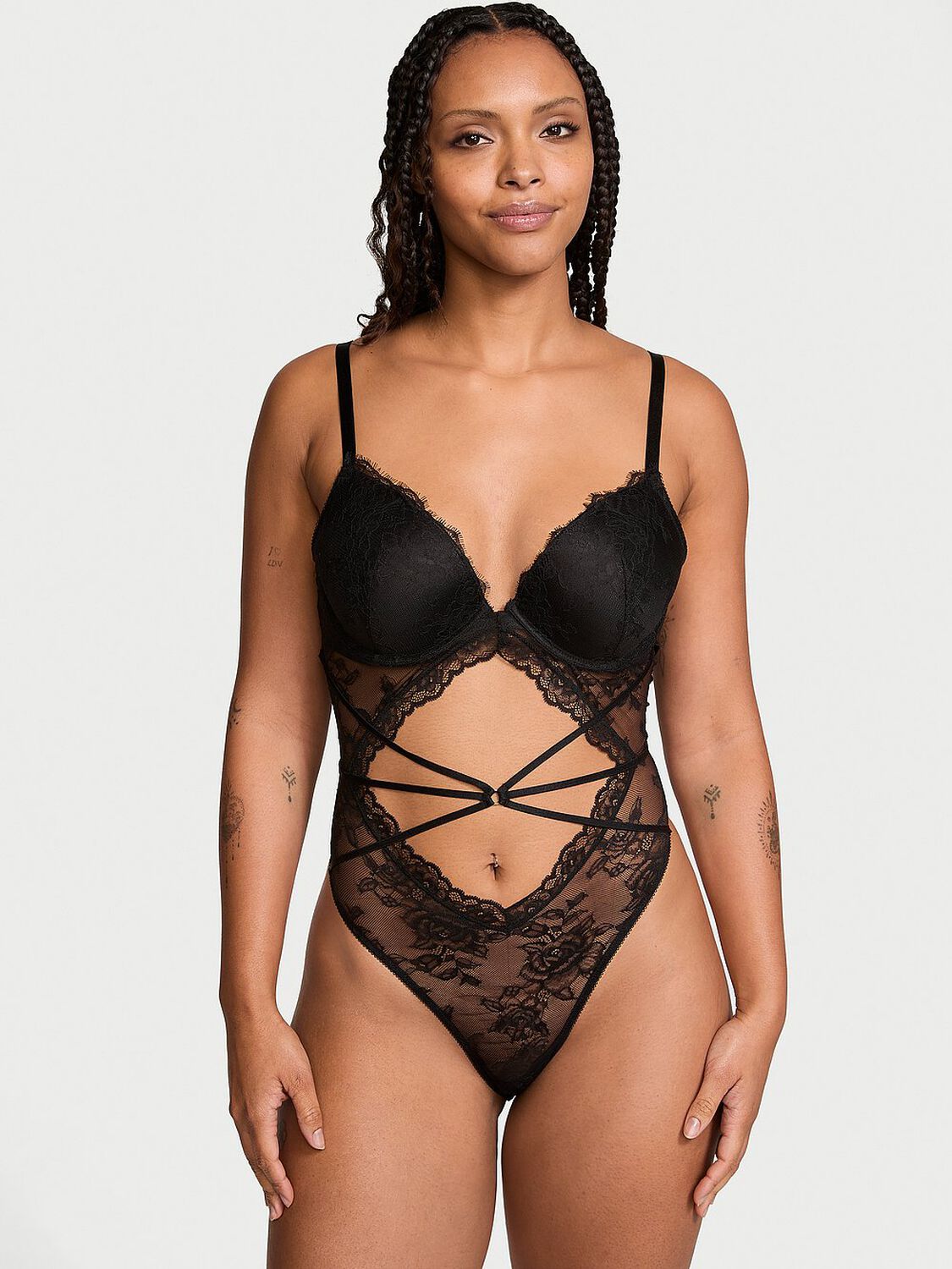 vs Very Sexy Rose Lace Strappy Teddy Black 1 of 4 