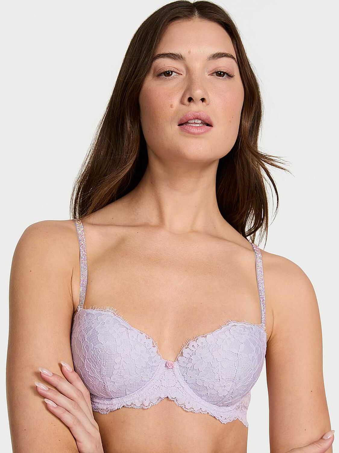 vs Dream Angels Twinkle Strap Lace Classic-Coverage Demi Bra Feather Lilac 1 of 3 