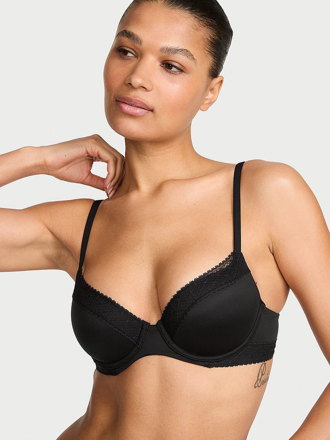 vs Body By Victoria Lace-Trim Lightly Lined Demi Bra Black 1 of 4 