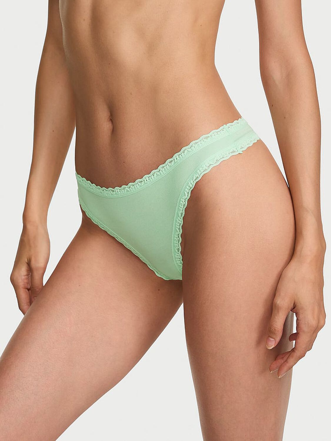 vs Lace Trim Cotton Lace-Waist Thong Mint Sorbet 1 of 3 