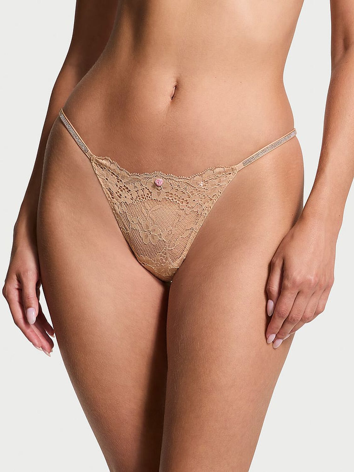 vs Dream Angels Twinkle Strap Lace V-String Panty Praline 1 of 4 